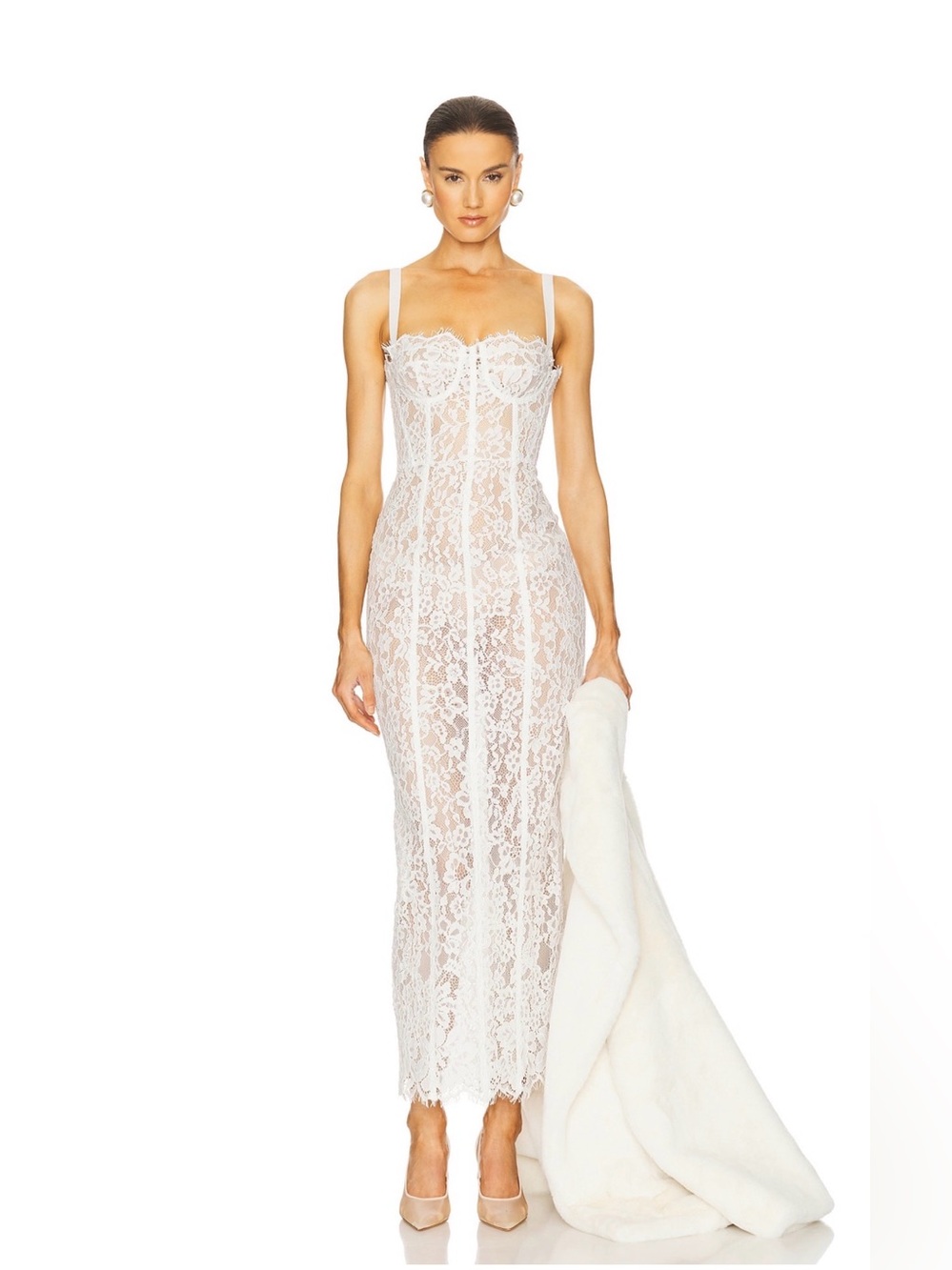 🆕 Helsa the lace column white maxi dress w strap, evening party long dress